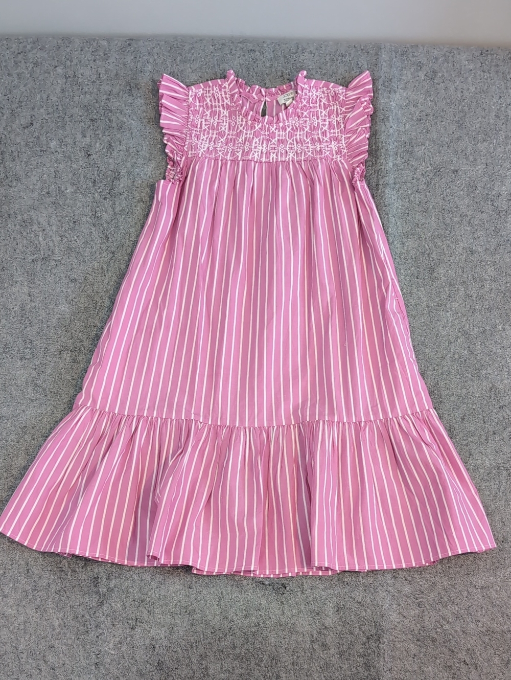 J. Crew Pink & White Striped Smocked Midi Dress